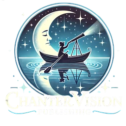 Chanter Vision Publishing logo: a figure in a rowing boat gazes through a telescope at a crescent moon in a starlit night sky over water